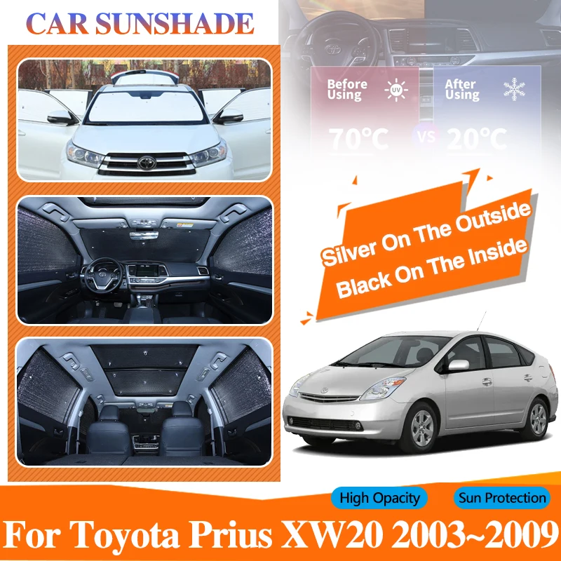 

Автомобильные солнцезащитные козырьки для Toyota Prius XW20 2003 ~ 2009, серебристый черный солнцезащитный козырек, солнцезащитный козырек для окна, анти-УФ-защитный козырек, аксессуары