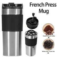 Portable Coffee Maker French Press Insulated Mug with Double Walled Insulated Vacuum Coffee Tea Thermos Mug for Travel Outdoor