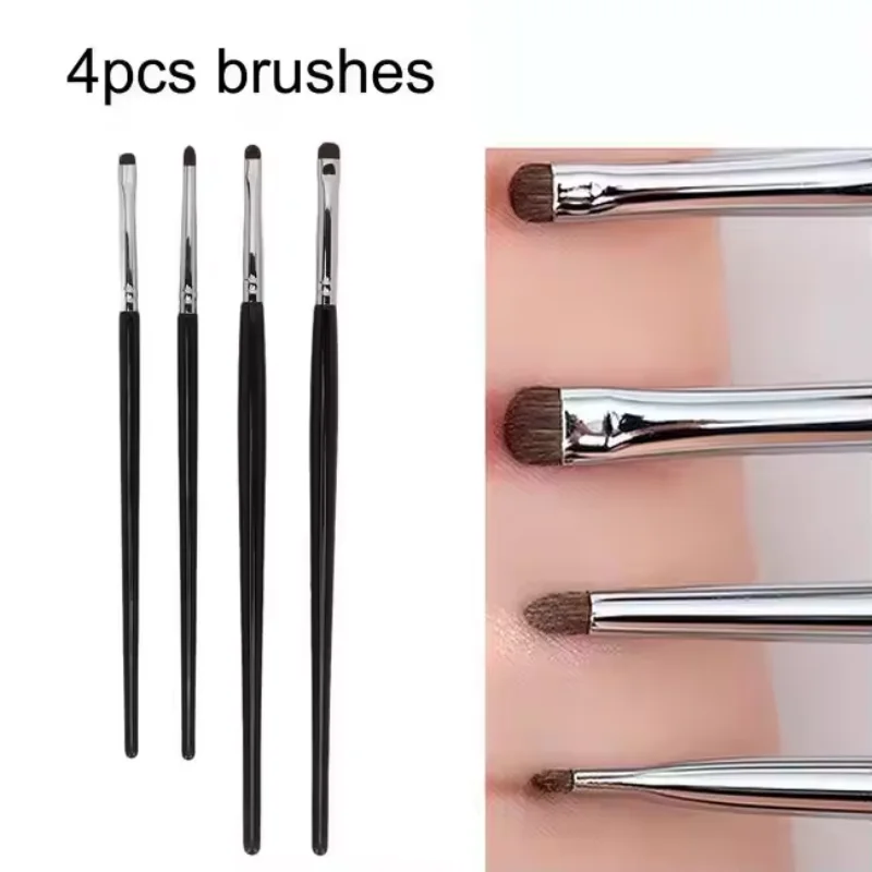 Hot Selling Pony Hair Black Wooden Handle brush Eyeshadow Detail Sleeper Silkworm Highlight Eyeliner 4 Pcs Eyes Makeup Brush Set