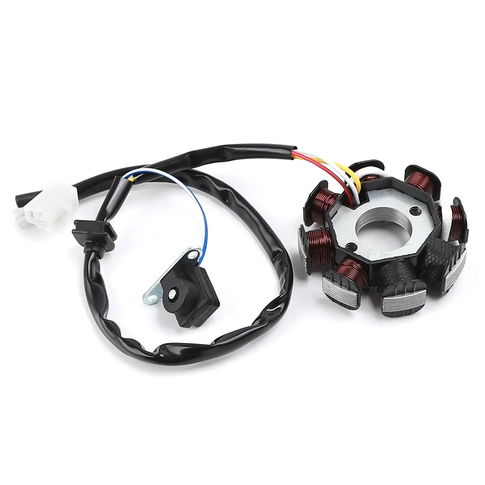 8 Poles AC Magneto Stator in Copper Material Come with Pickup Trigger Compatible with Chinese GY6 4-Stroke 139QMA 139QMB 50cc