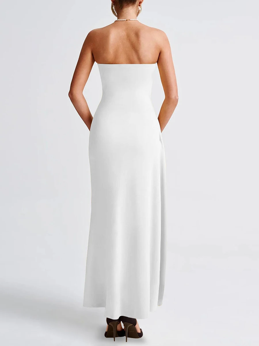 ZIML sólido empalmado pliegues elegantes vestidos sin espalda para mujeres sin tirantes sin mangas cintura alta temperamento vestido moda femenina nuevo