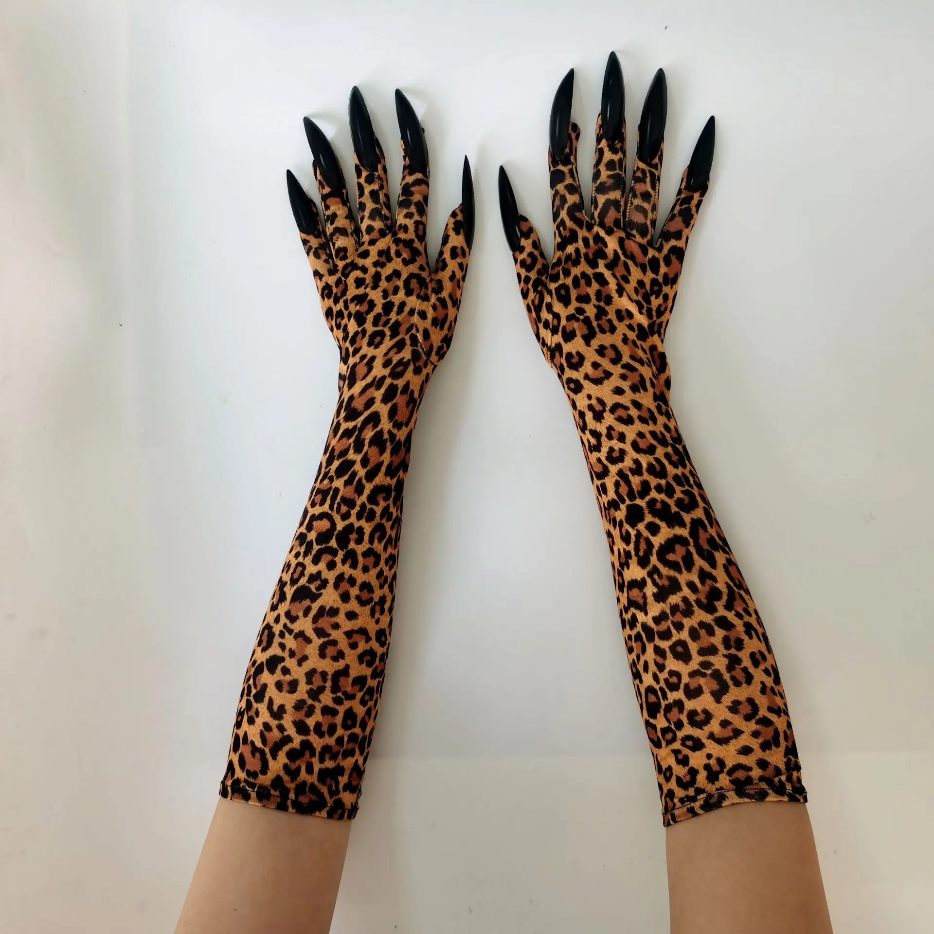 

New Halloween Gloves Long Nails Ghost Claw Gloves Performance Props Elastic Sexy Leopard Print Claw Gloves Wholesale