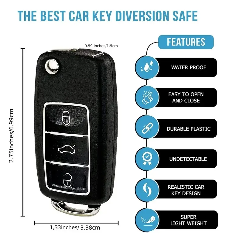 Caja de almacenamiento de la llave del coche falso Ocultar compartimiento secreto joyería de la moneda para artículos pequeños pendientes anillos