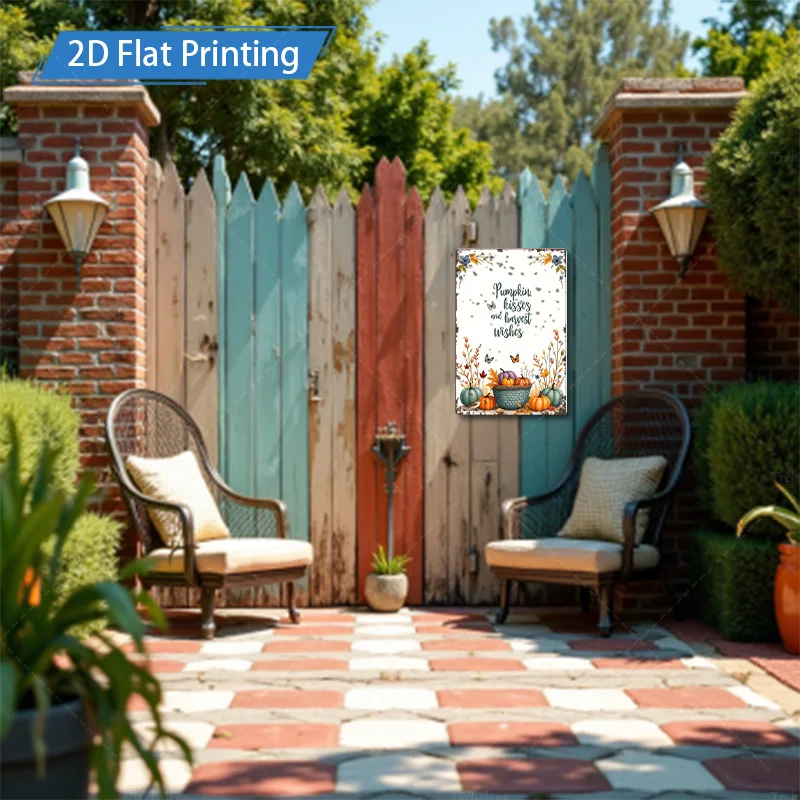 Panneau métallique 8x12 pouces, 1 pièce, "pays de la récolte d'automne, panneau métallique avec citrouilles et fleurs pour décoration de ferme"