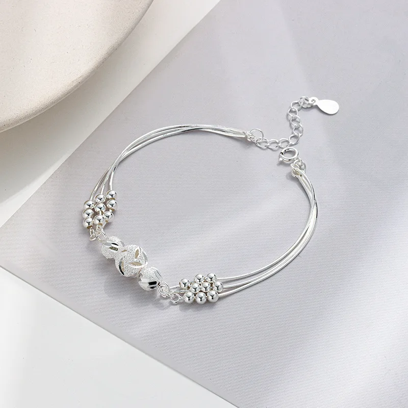 Bracelet boule de perles porte-bonheur en argent regardé 925 pour femme, jobracelets multicouches réglables, bijoux de fête design, mode