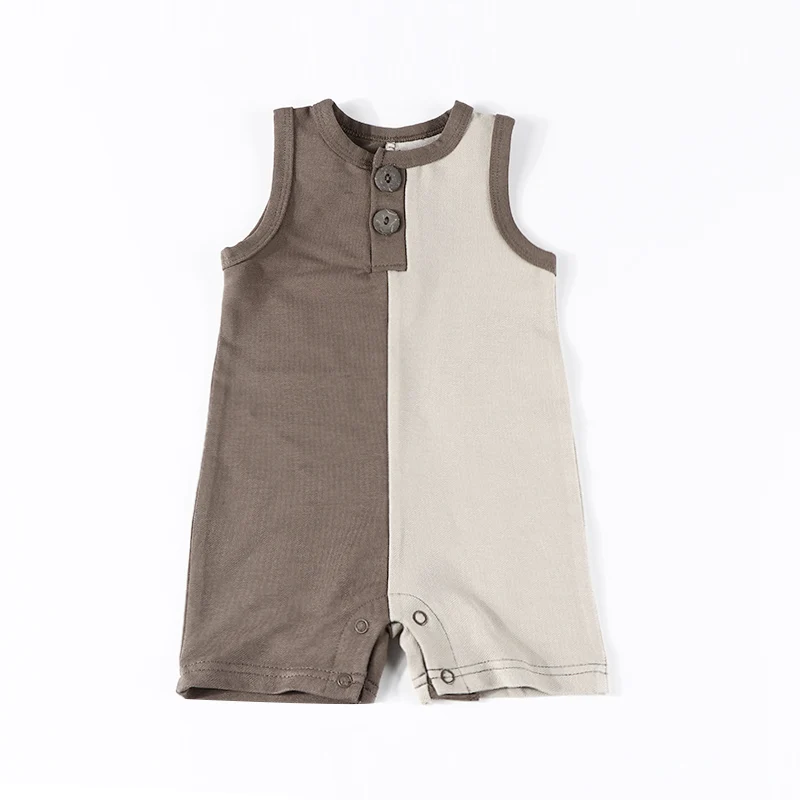 Baby boy romper sleeveless colorblock clothes front buttons opening baby overalls summer clothes short romper round neck