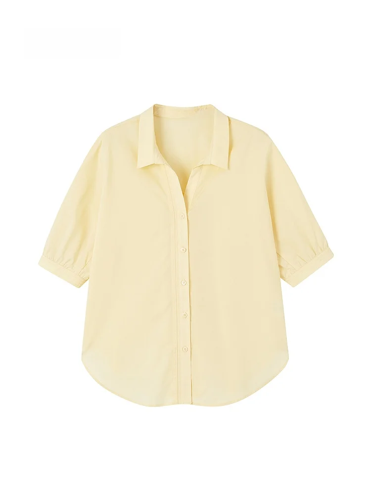 

Indicia Women's Bubble Sleeve Shirt Pure Color French Style Short Sleeve Regular Length Collar F2B5CS155N Summer New Arrival