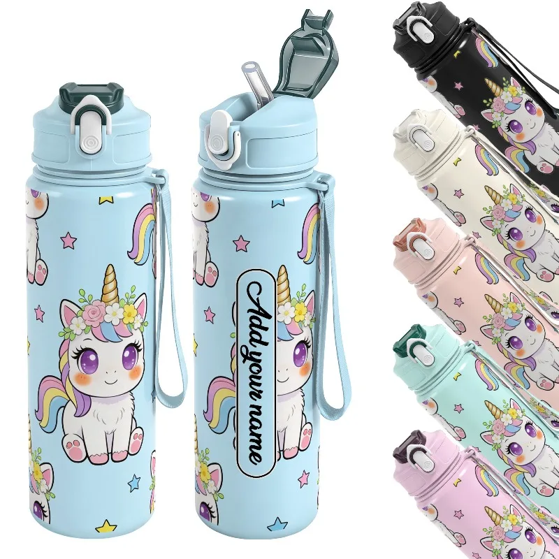25oz Personalized Customizable Name Unicorn Pattern Large Capacity Leakproof Water Bottle for Gym Home Office Use Perfect Gift