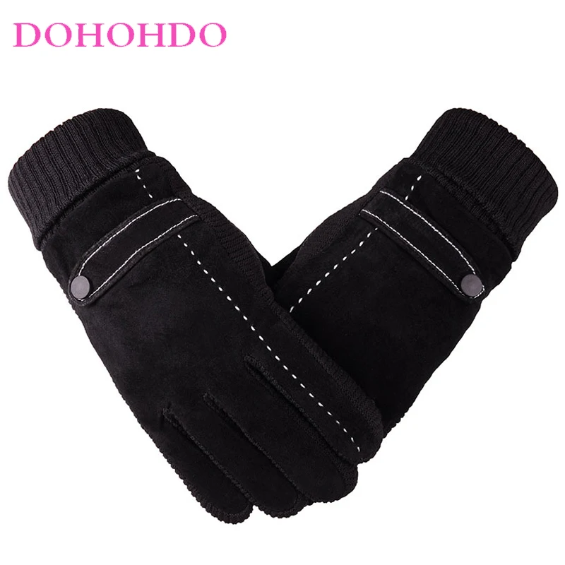 

Black Gloves Velvet Leather Men Winter Padded Coldproof Cotton Gloves Winter Gloves Cycling Autumn Windproof Motorcycle Gloves