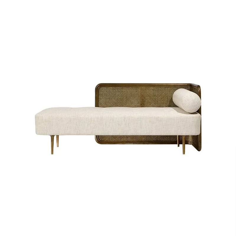 American retro rattan fabric chaise longue, Nordic style homestay living room bedroom sofa