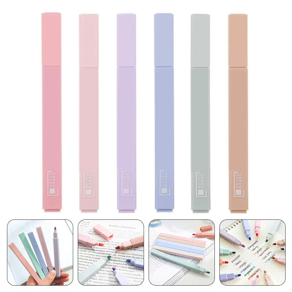 

6Pcs Highlighter Pens Large Colorful Markers Smooth Nibs Long-Lasting Ink Office School Noting Mark Pen Set for Books Notes