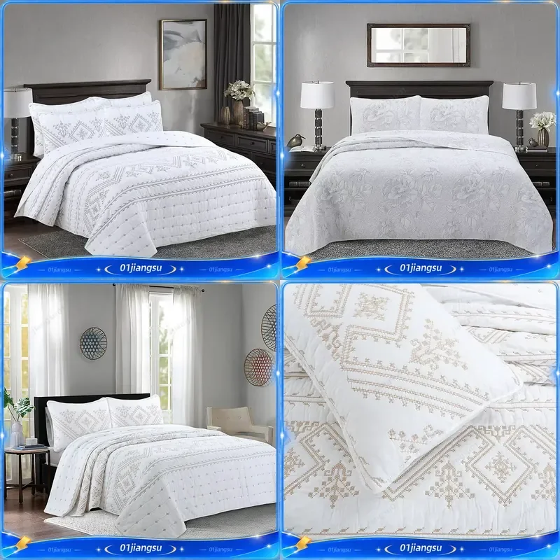 Nordic Cotton Bedspread Set 3Pcs Quilted Blanket Pillowcase King Double Bed Cover Linen Coverlet Home Textile Bedding