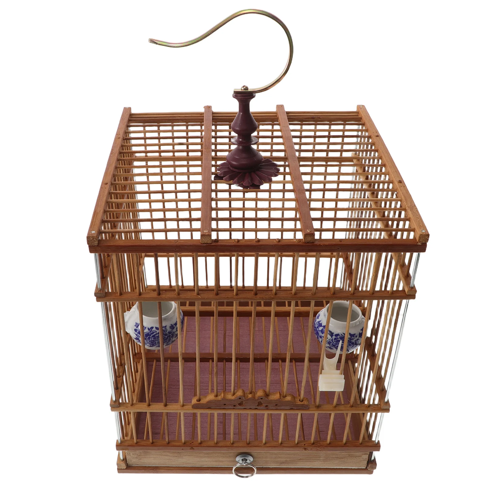 

Bamboo Bird Carbonized Finish Rectangular For Finches Zosterops With Removable Tray Hanging Hook Handmade Pet