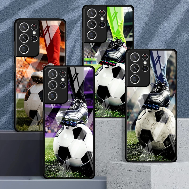 Glass Case for Samsung Galaxy S26 S25 Ultra S23+ S21 S25+ S22 S24 S20 FE S23 Plus S24+ Phone Cover Football