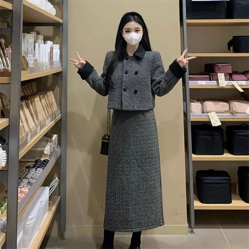 

Весенняя женская модная повседневная макси-юбка из 2 предметов, корейские женские легкие роскошные длинные юбки, осенняя женская юбка с длинными рукавами, комплект из двух предметов