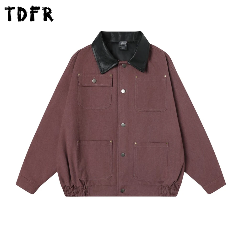 

Retro Pocket Cargo Jacket Mens Autumn Casual Loose Single Breasted Spliced Lapel Long Sleeve Outerwear Men