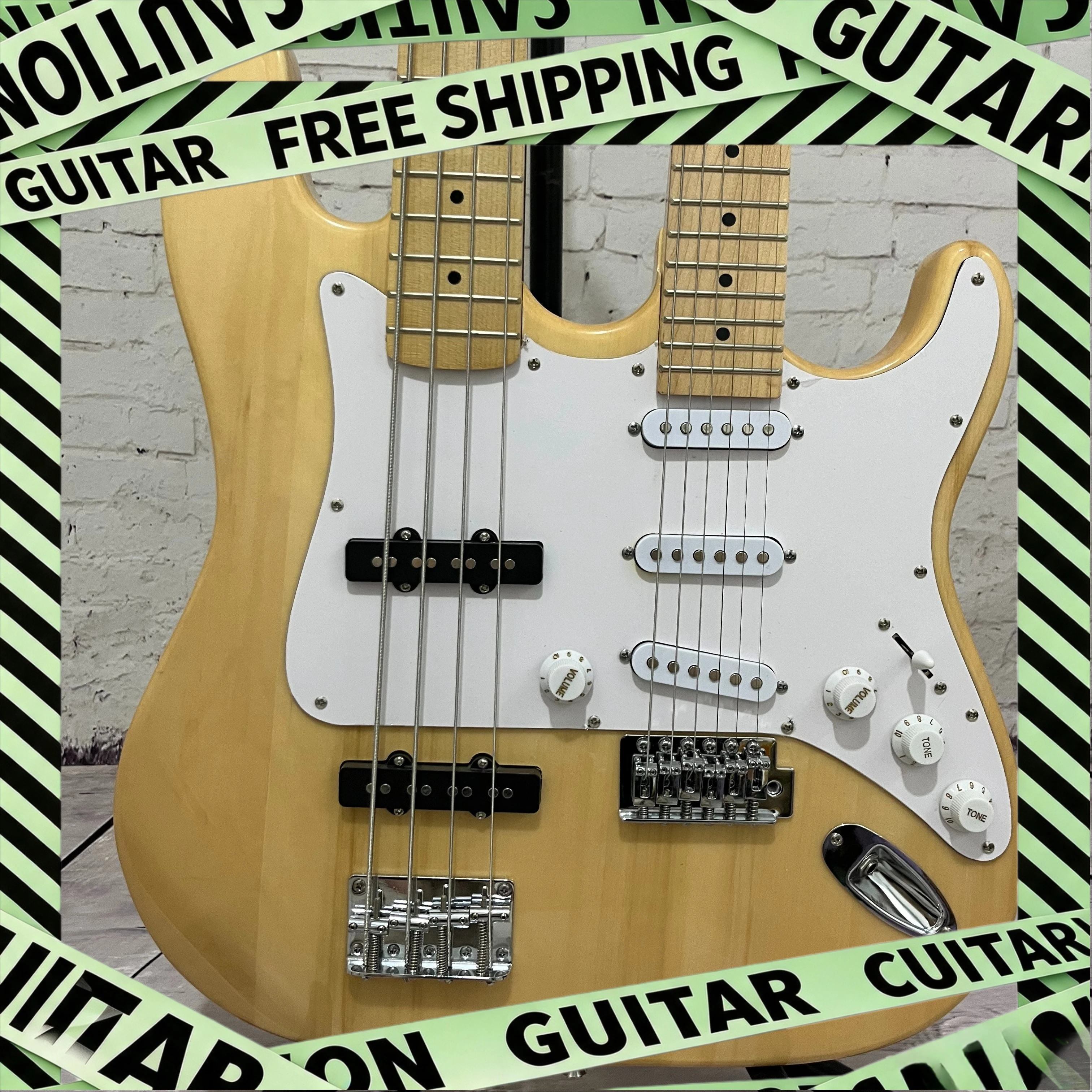 Bass Guitar Fretless - Wooden Basswood Body Electric Guitar Bass