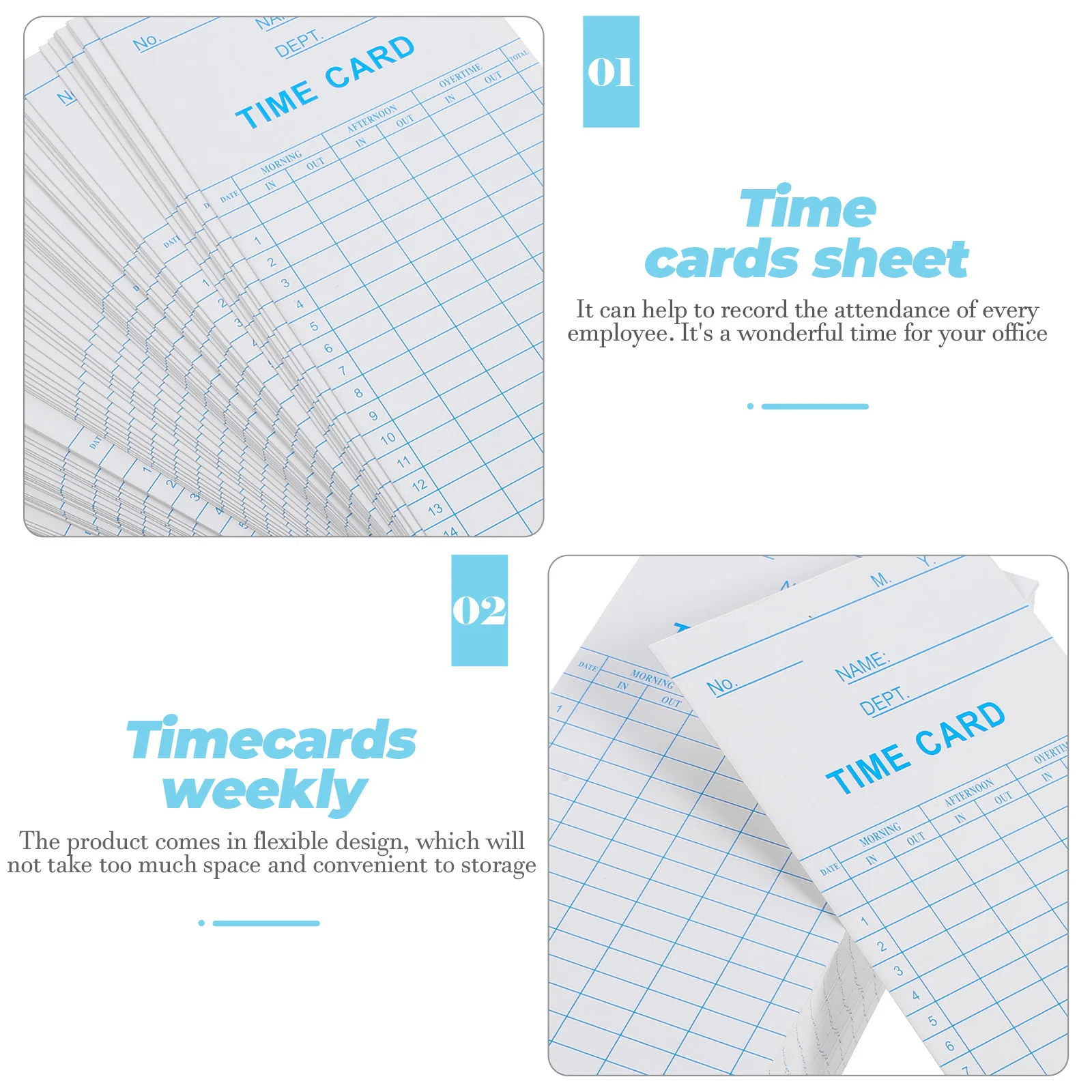 100 قطعة بطاقات الحضور على الوجهين بطاقات الوقت الورقية للموظفين مكتب التموين ساعات العمل الأسبوعية تسجيل النسخة الإنجليزية #4