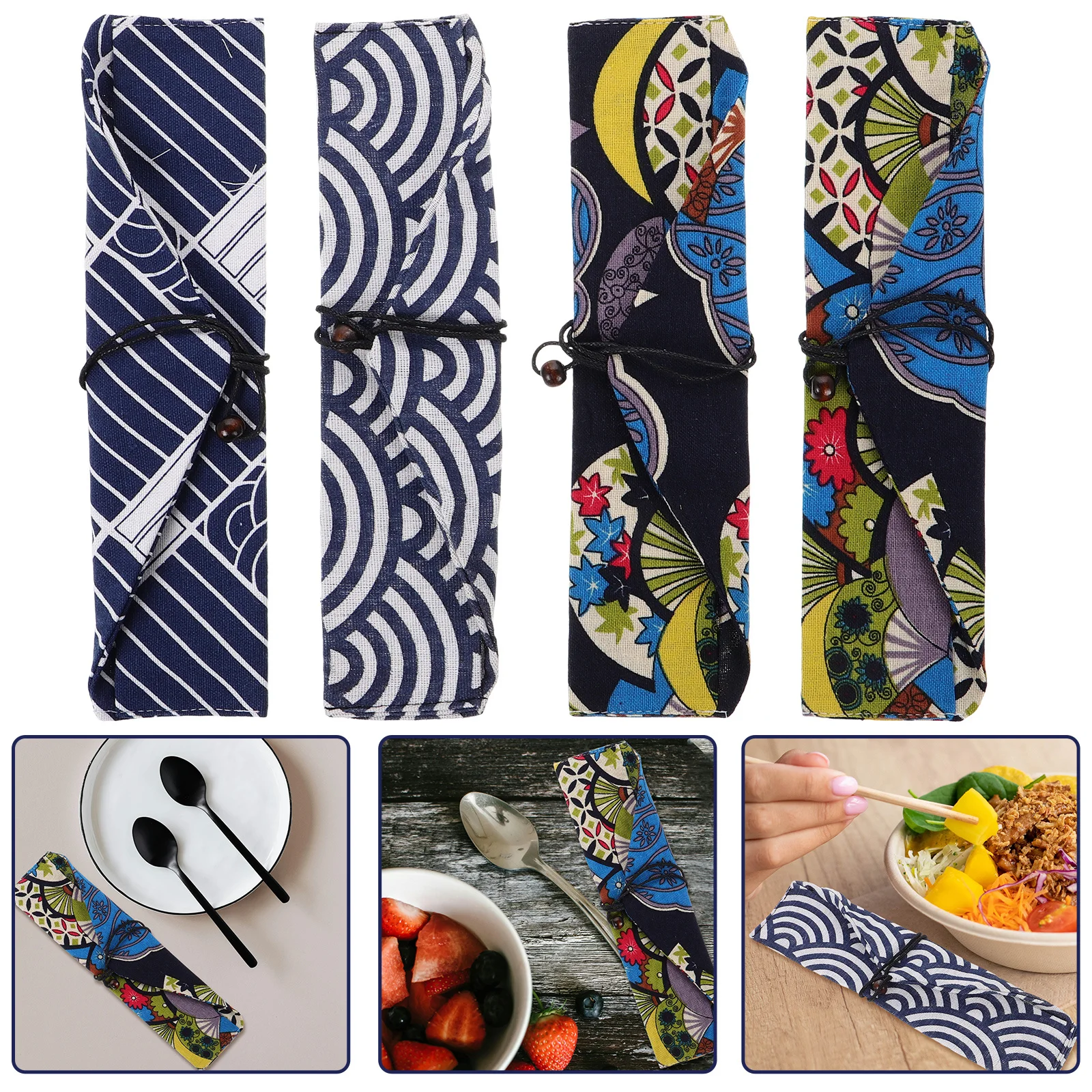 

4Pcs Cotton Linen Chopstick Carrying Bag Portable Japanese Style Tableware Organizer Pouch Travel Utensil Storage Case