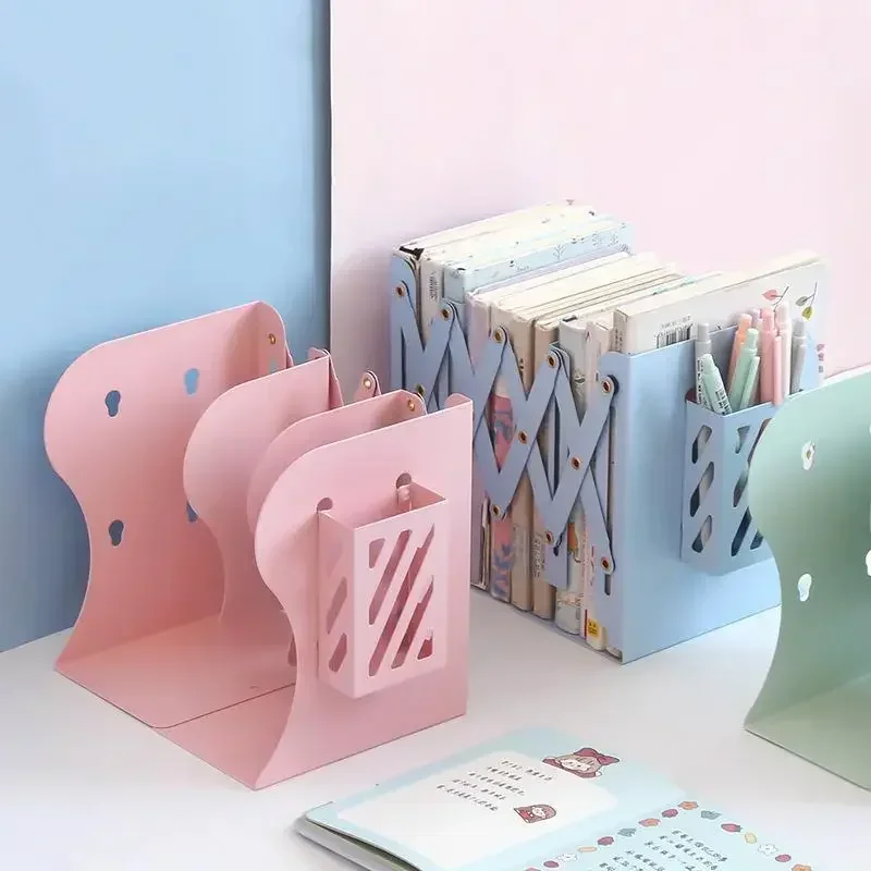 Holder Metal Bookend Stand Supplies Multifunctional Morandi In Kawaii With 2 Pen Organizer Office Book Stationery 1