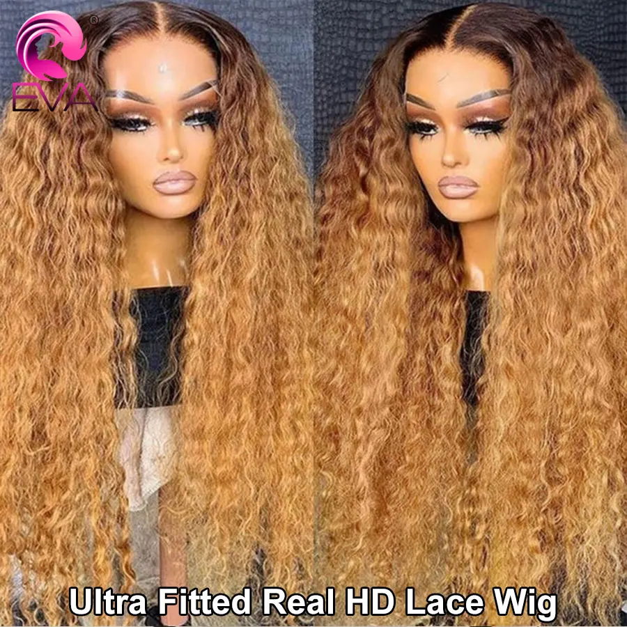 

Ombre Honey Blonde Water Wave HD Lace Wig Chocolate Dark Roots Pre Everything Glueless Wig Bleached Knots Real HD Frontal Wigs