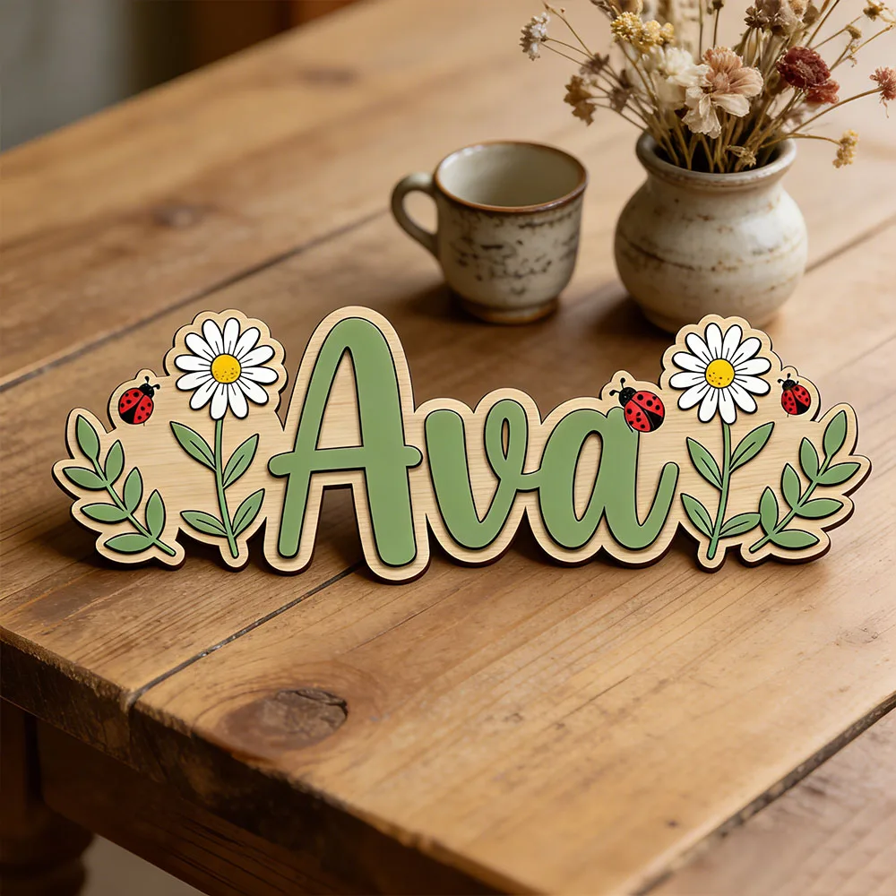 Personalized Daisy Ladybug Name Wooden Sign Girls Room Wall Decor Baby Shower Gift for Garden Theme Birthday Party
