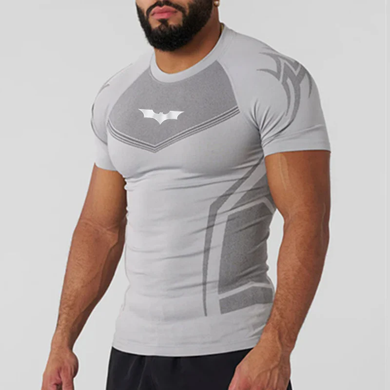Bat Running Short Sleeve 2026 Spring Autumn New Men Stylefitness Clothes Quick Drying Breathable Stretch Tight Fitting Top