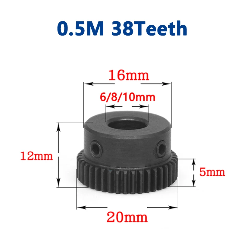 1pc Mod 0.5 38T Spur Gear Bore 6mm 8mm 10mm 45# Steel Blackening Transmission Gears 0.5 Module 38 Teeth Pinion DIY Accessories