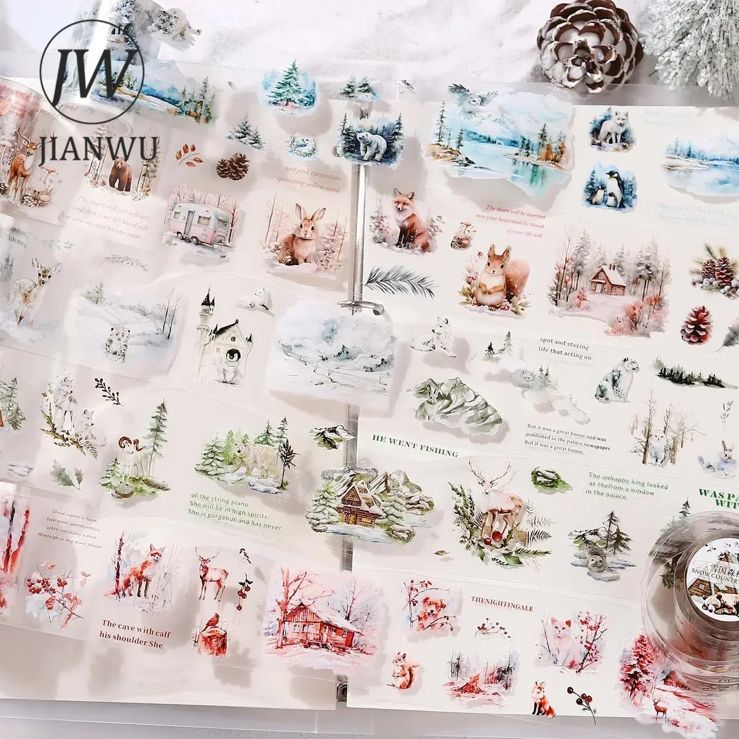 JIANWU 60mm*200cm Snow Country Forest Series Vintage Plant Landscaping Material Collage PET Tape Creative DIY Journal Stationery