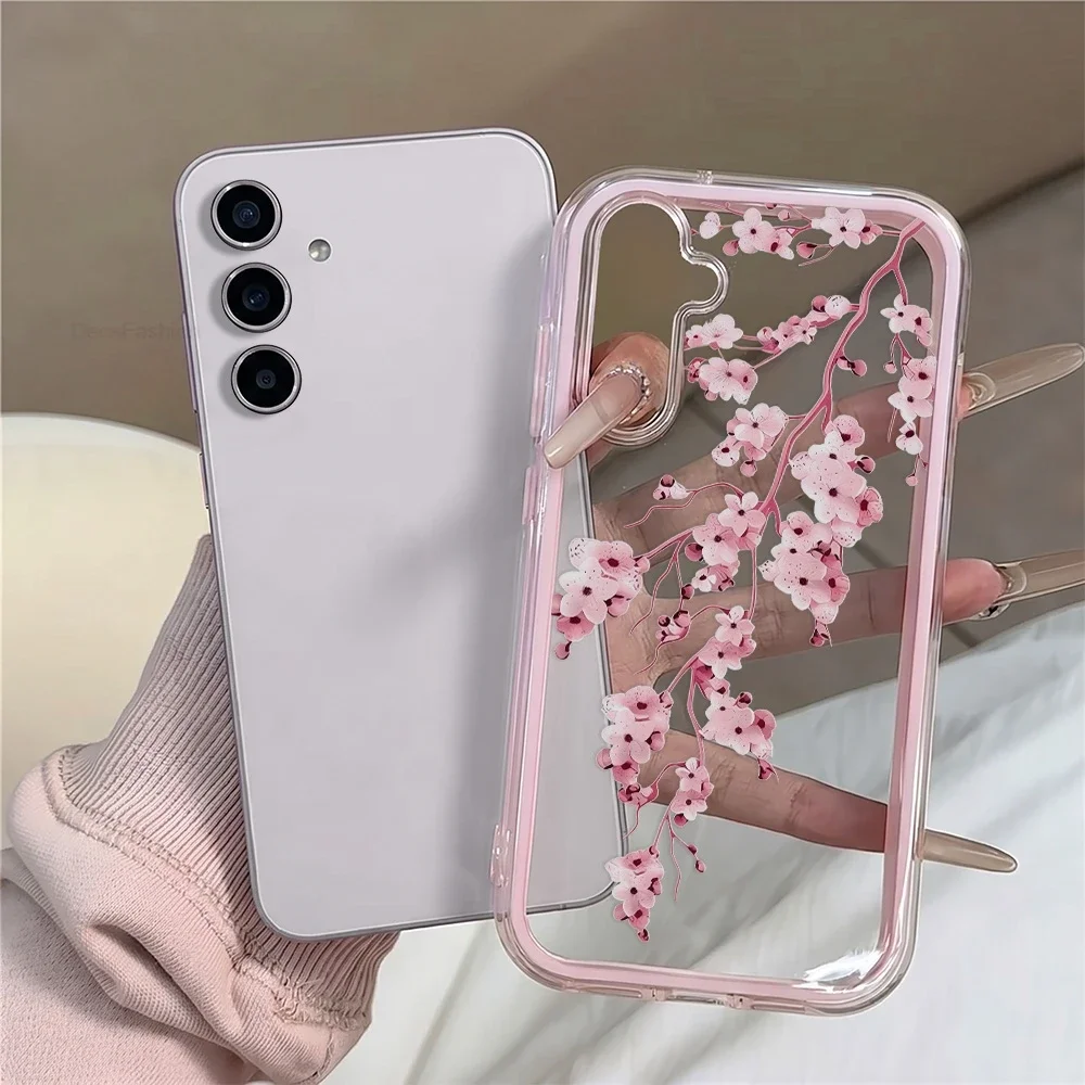 Pink Sakura Cherry Blossom Pattern 2in1 Clear Case For Samsung S26 Ultra S25 Plus S23 S24 S22 A57 A37 A55 A54 A36 A35 A26 Cover