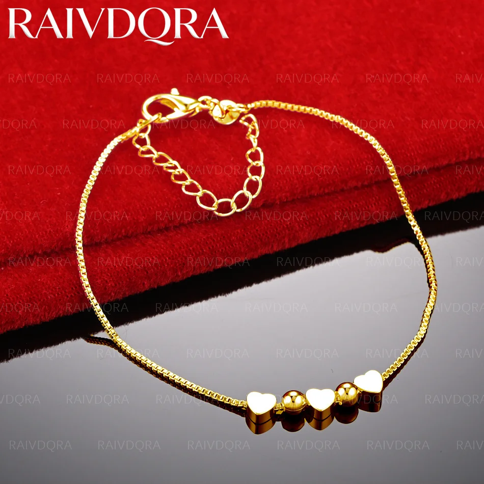 

18K Gold Plated Hearts Round Bead Chain Bracelet For Women Simple Classic Sweet Birthday Gift Party Accessories