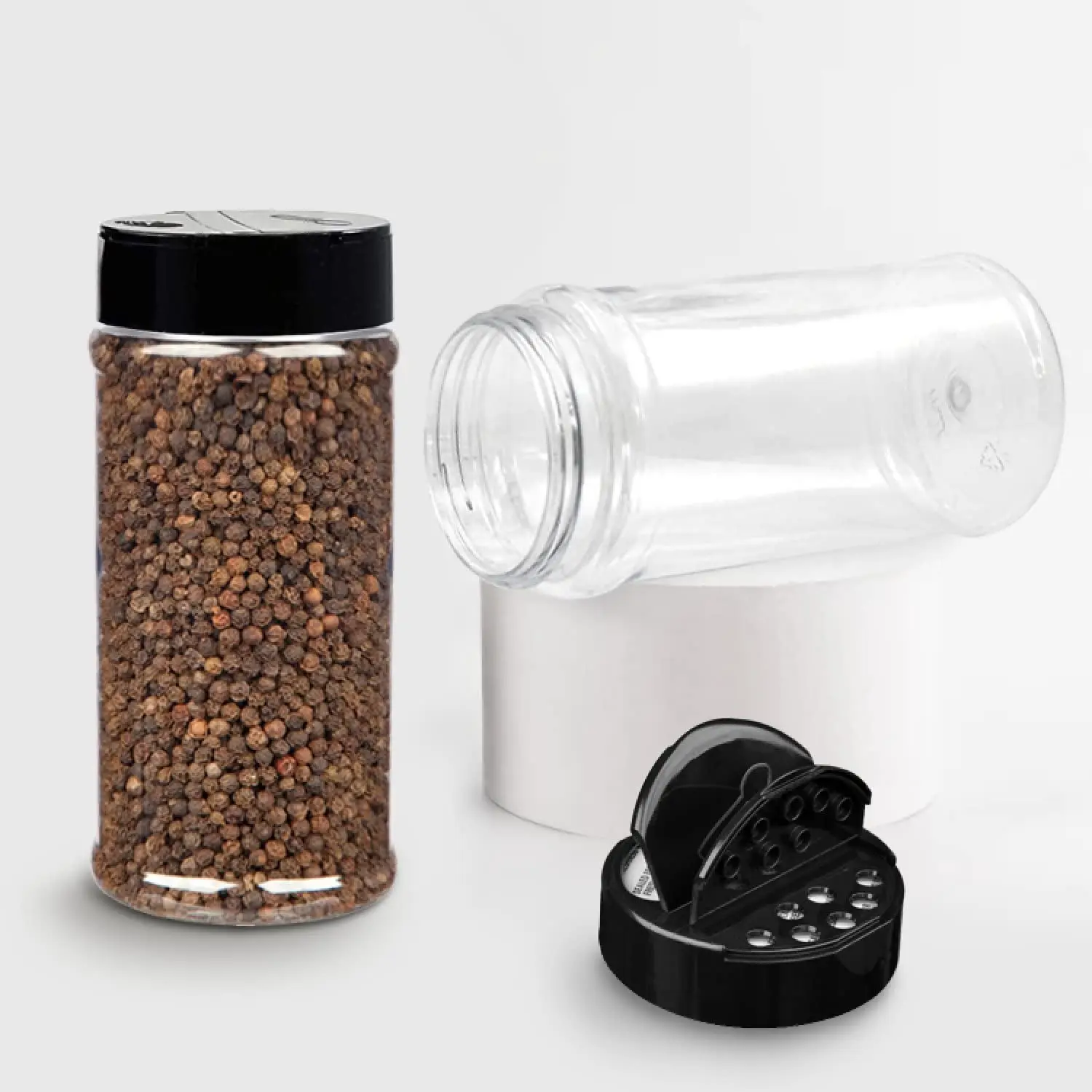 6 Pack 8oz Plastic Spice Jars with Black Cap and Shaker Lids for Storing Spice, Herbs and Seasoning Powders