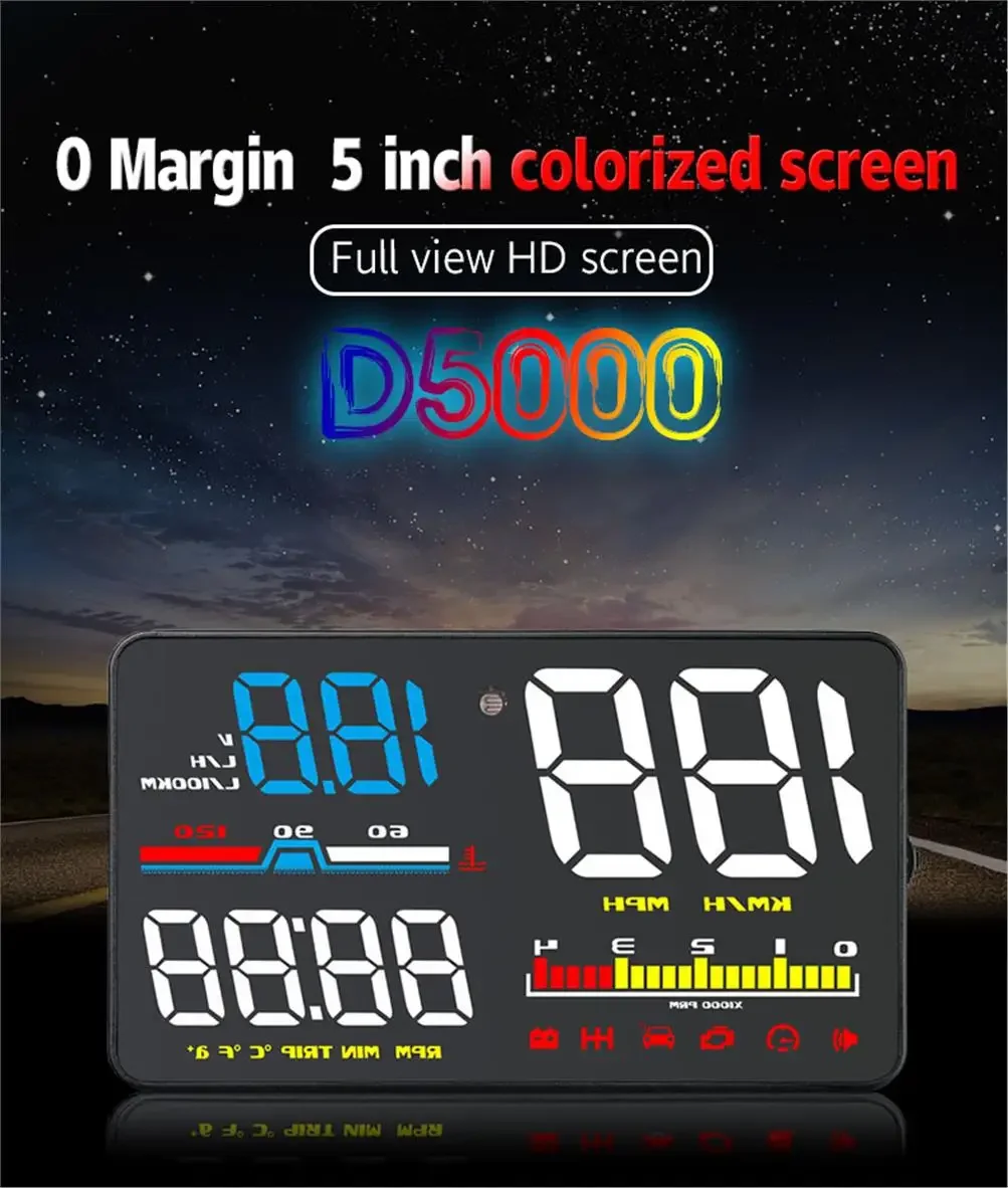D5000 Digitaler OBD2 Auto-Windschutzscheibenprojektor OBD Head-Up-Display Tachometer Drehzahlmesser Spannungsmesser Wassertemperaturanzeige – Detail 2