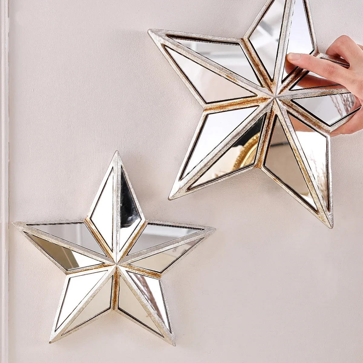 Vintage Five Pointed Star Wall Mirror Gold Silver Inlaid Fragment Mirror Stars Room Decorations Wall Hanging Bohemian Wall Decor