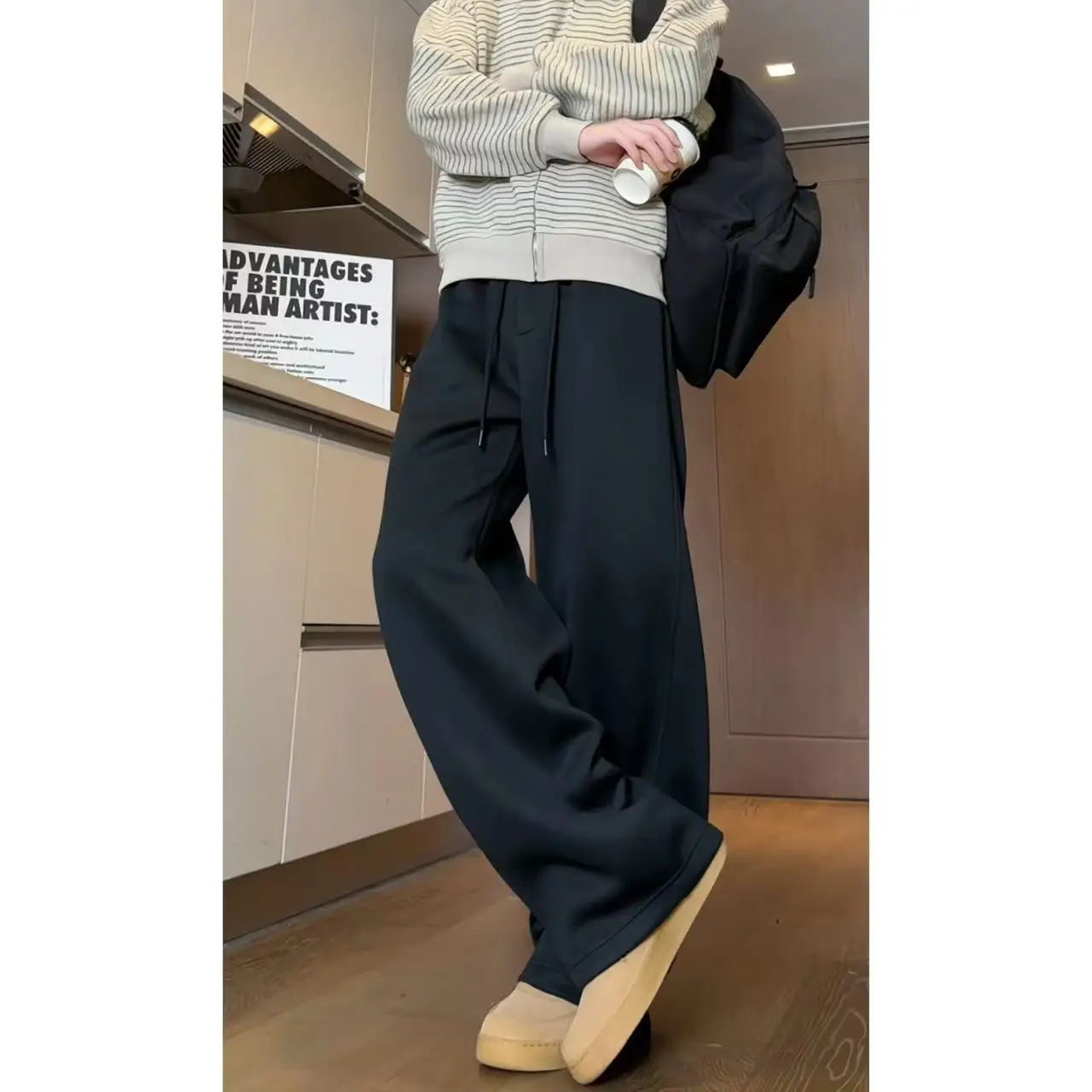 

Осенние и зимние брюки для мужчин и женщин, флисовые и утолщенные прямые спортивные штаны, модные широкие брюки для мужчин