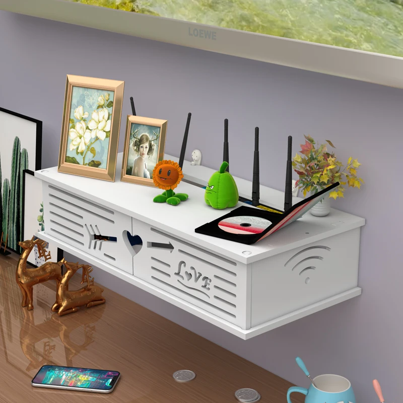Living Room Decorative Wall Mounted Double Layer Multimedia Concealment Box Router Storage Rack Cable Organizer WiFi Outlet