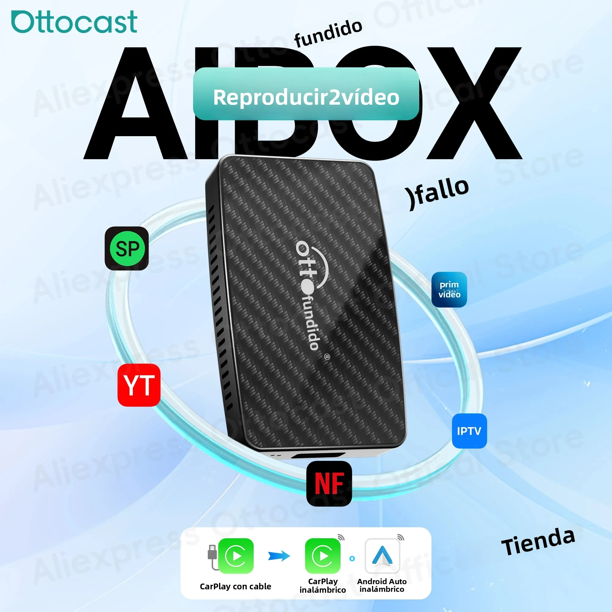 OTTOCAST Play2Video AI Box for Youtube Netflix Wireless CarPlay Android Auto Adapter Car Accessories for Benz Toyota VW Kia Niss