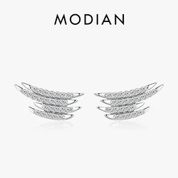 Modian 100% 925 Sterling Silver Geometric Line Zirconia Exquisite Stud Earrings For Women Classic Wedding Statement Jewelry