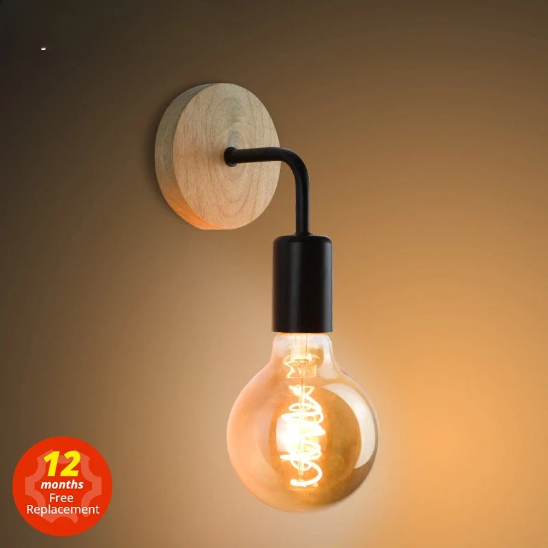 

Wood Wall Lamp Vintage Sconce Lights Fixture E27 110V 220V Bedside Retro Industrial Decor Dining Room Bedroom Light
