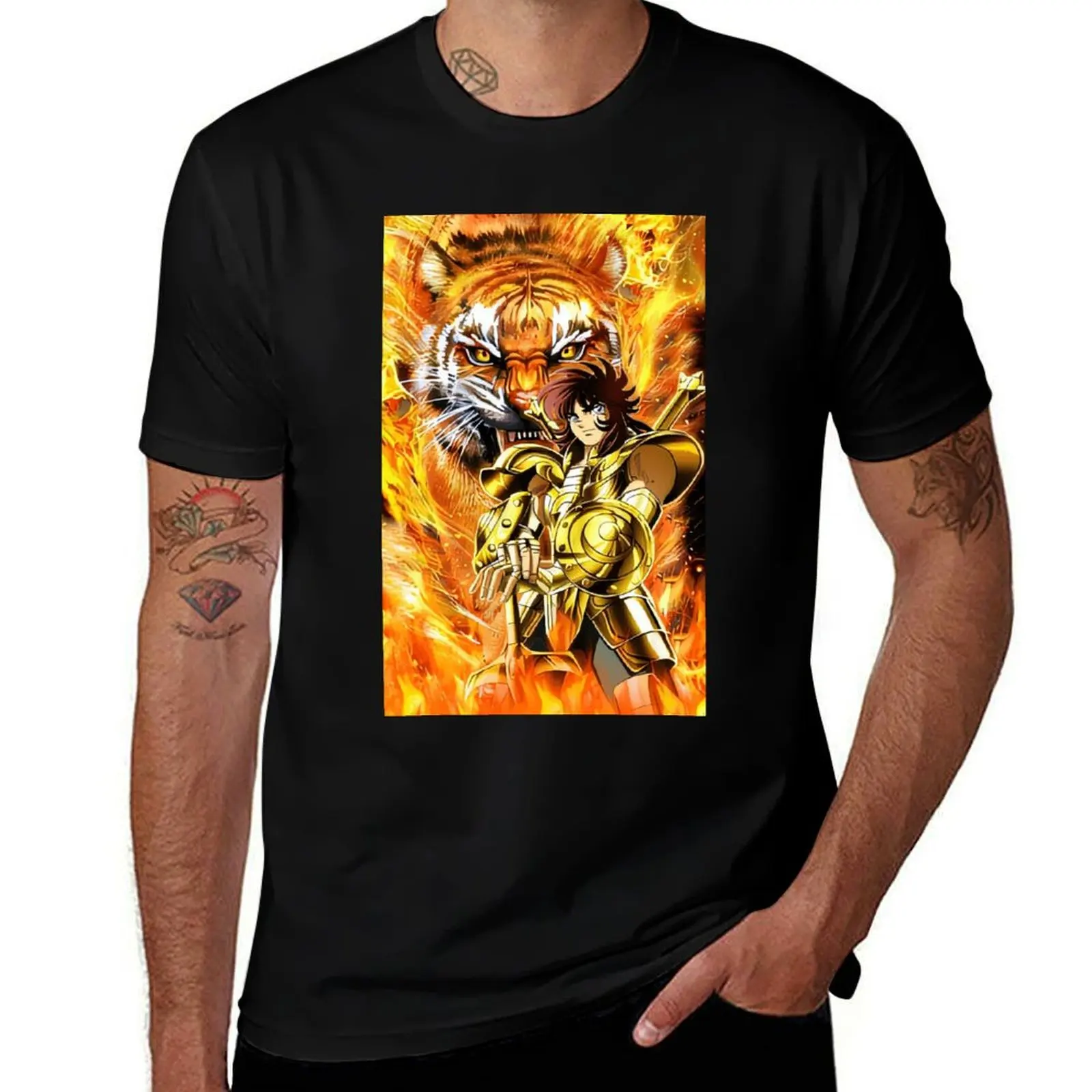 

Statement T-Shirt Organic Cotton Design for Casual Outfits Artsy Longline Saint Seiya Gold Saint Knights of Zodiac Libra Dokho