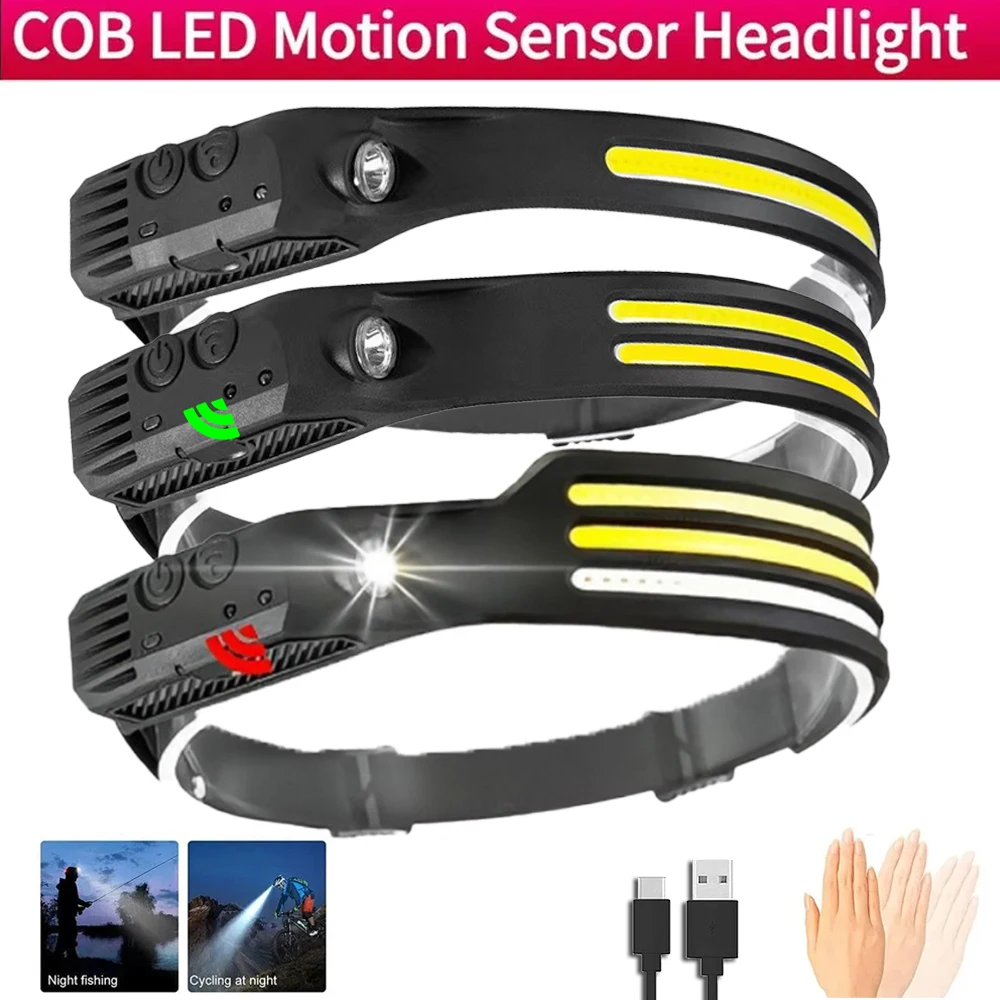 Farol de Indução Led Recarregável Xpe Mais Cob Head Light Tocha para Pesca Lanterna Bateria Embutida Impermeável Lanterna de Acampamento