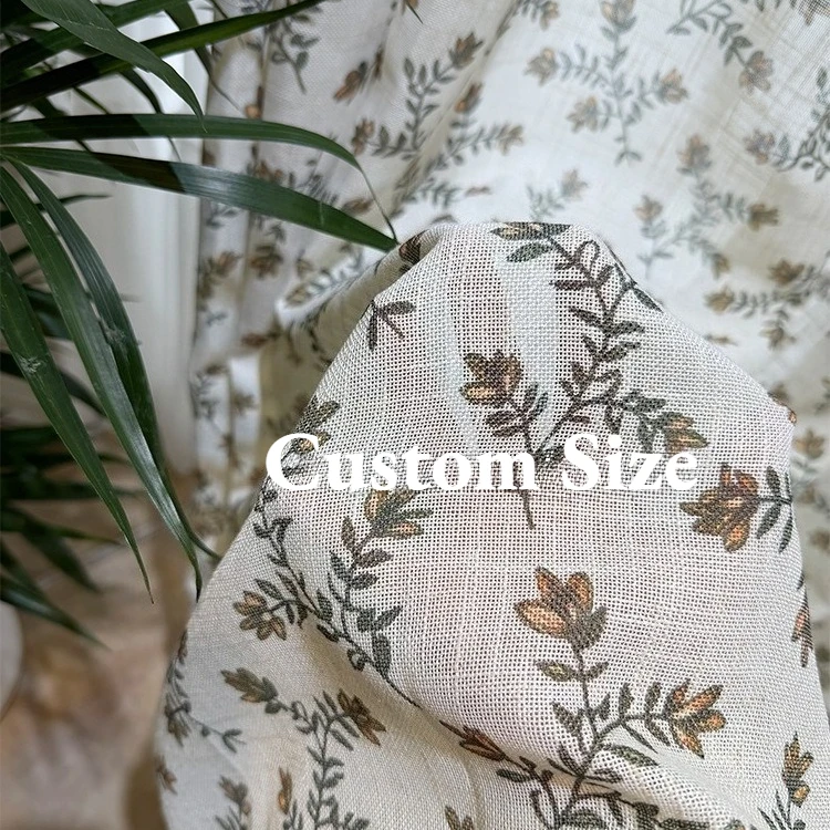 American Country-style Sheer Featuring Small Floral Print on Thickened Linen-blend Fabric Custom Size Curtains for Bedroom Decor