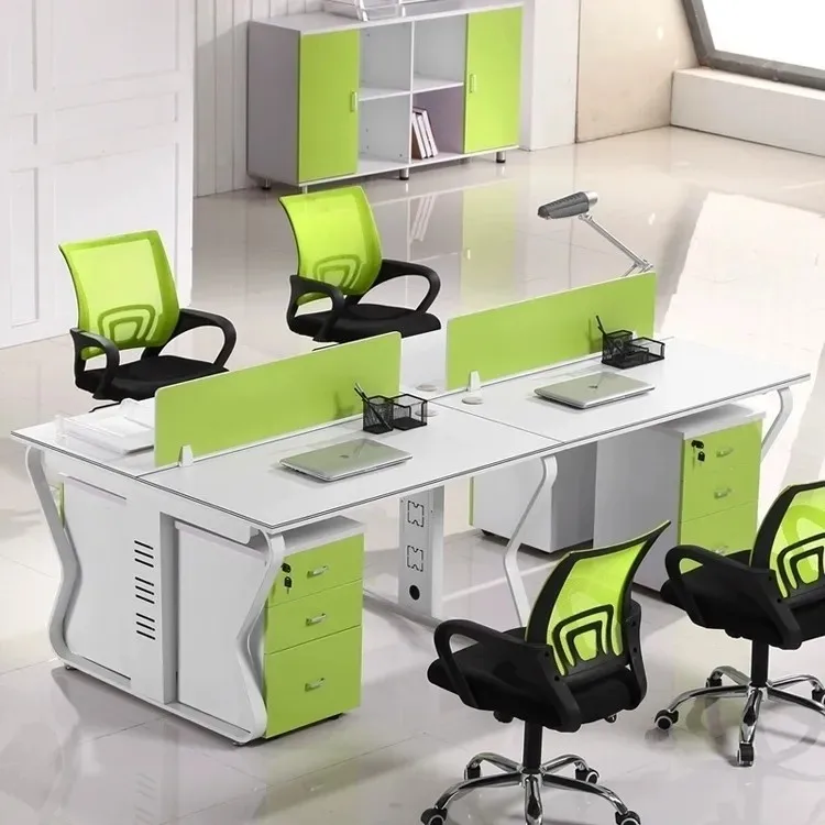 Mobilier de bureau moderne simple avec porte-carte d'écran, chaise de bureau pour 4 personnes, bureau d'ordinateur