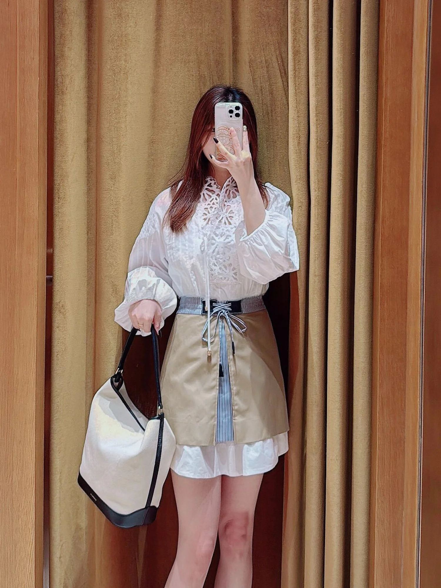 กระโปรงทรงเอลายทางย้อนยุคผูกเอวแฟชั่นลำลองฤดูร้อนใหม่เอวสูงทรงเอกระโปรงเรียบง่ายสำหรับใส่ทำงาน