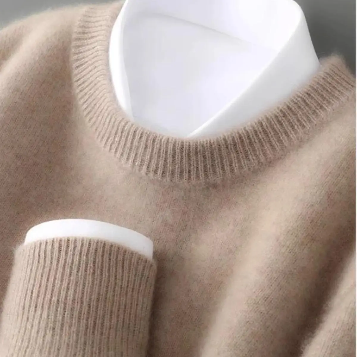

Autumn New Arrival Men's Pure Wool Sweater Double Strand Thiened round Ne Long Sve Loose Base Layer Camere Sweater