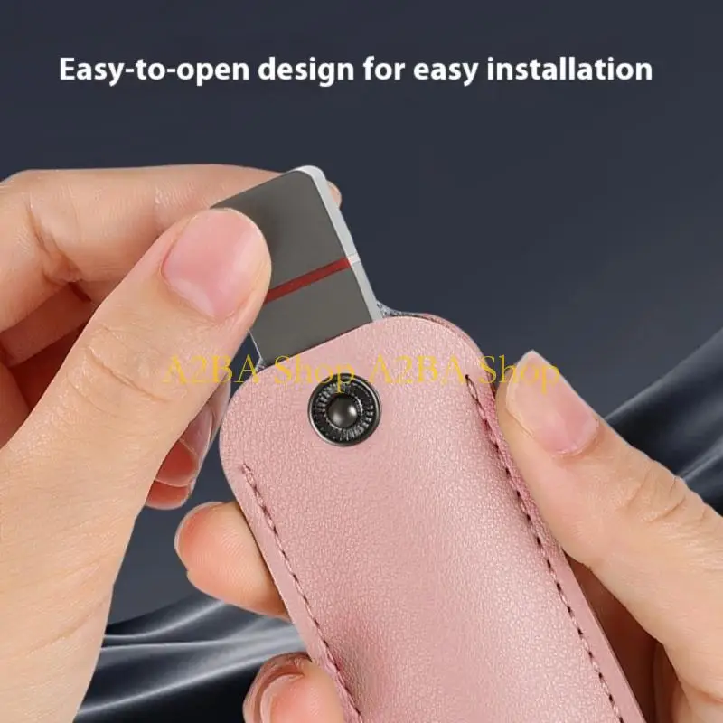 A2BA Lightweight PU Leather Flash Drive Case Metal Closure Keyring Attachment Data Protector