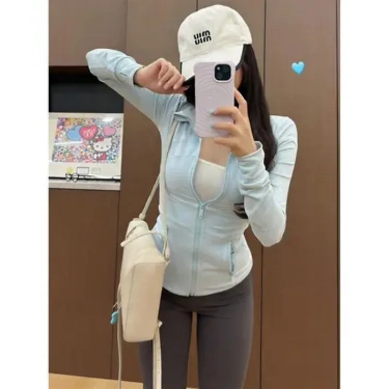 Women's Stand Collar Sun Protection Jacket Lightweight UV Protection Yoga Coat Slim Sports Outerwear Summer Casual Top