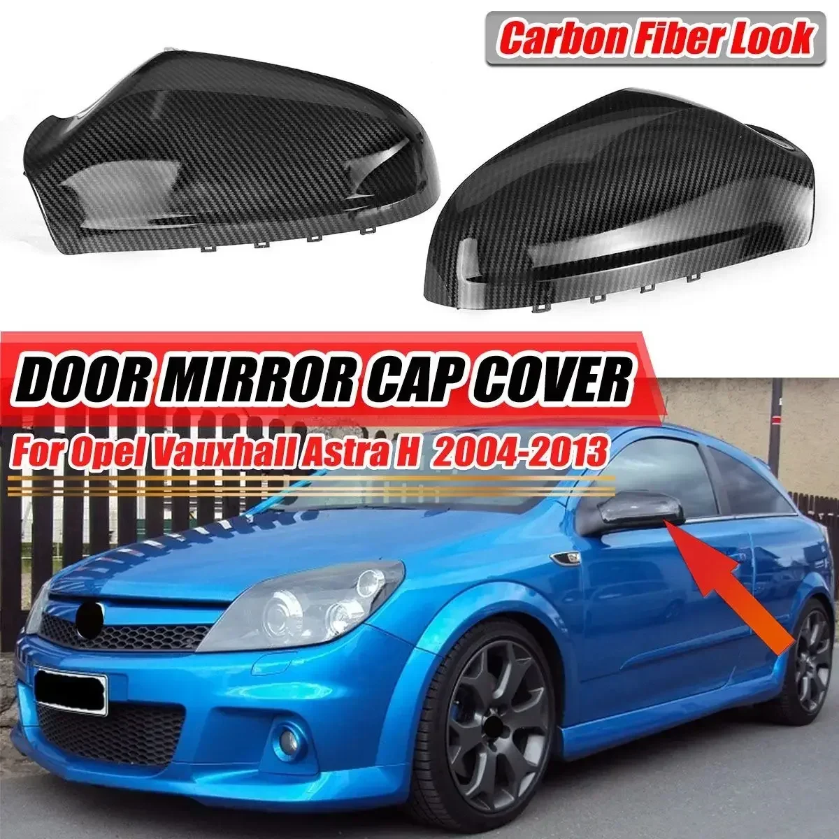 Carbon Fiber Look 2x Car Side Door Wing Rear View Mirror Cover Rearview Mirror Cover For Opel For Vauxhall For Astra H 2004-2013