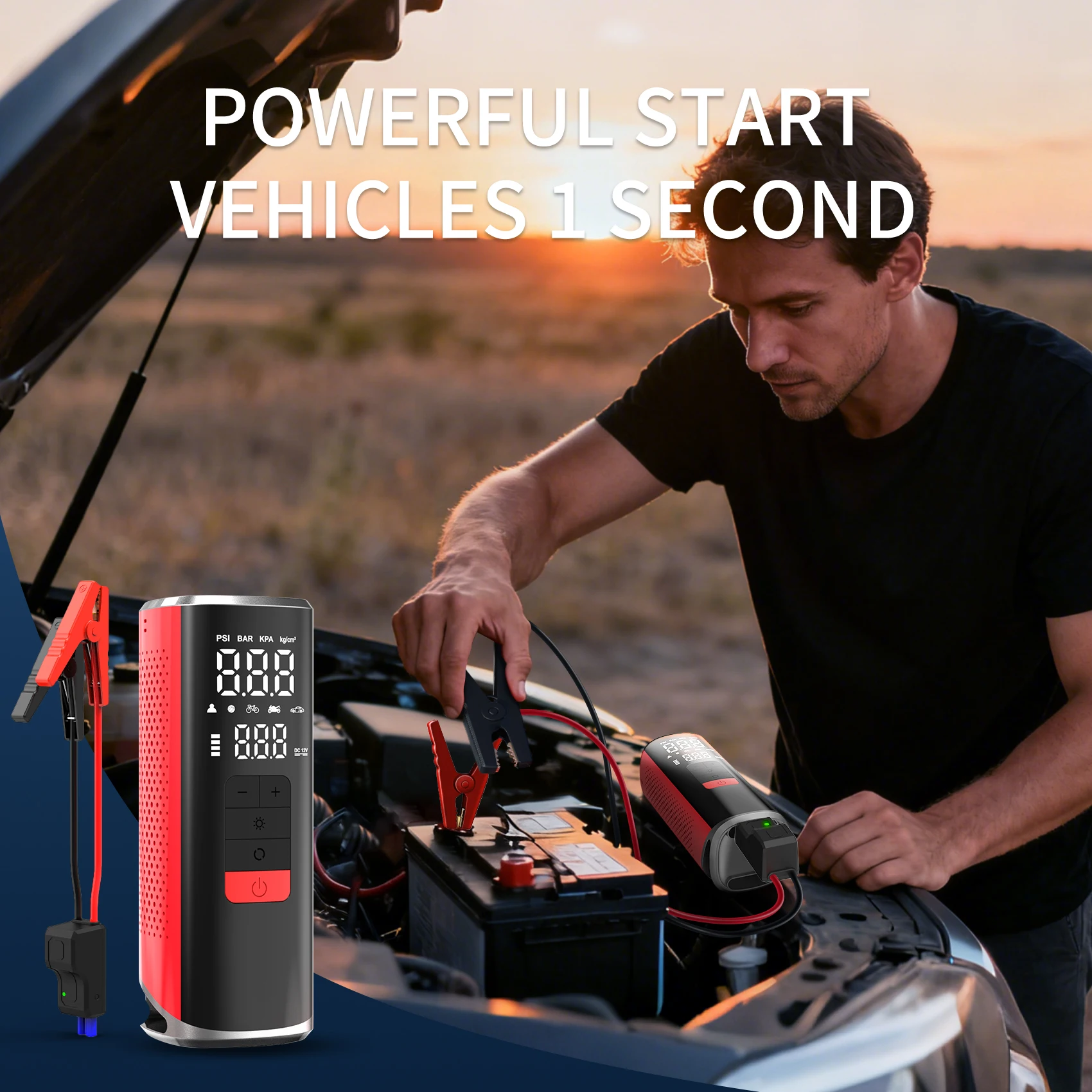 8000mAh Wireless Tire Inflator Portable Air Pump, Digital LED Auto Stop Power Bank for Car Motorcycle Bike Ball Swim Ring