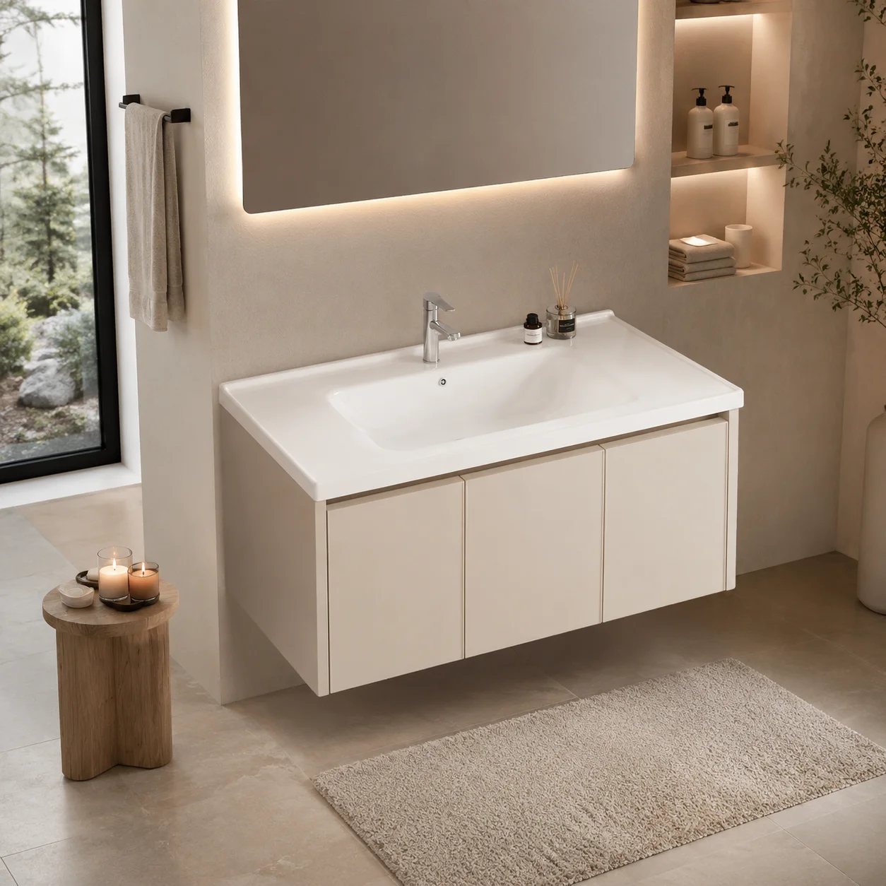 70CM Minimalist Powder Room Basin Pedestal Including China Bowl Robust Compartment Console Residence Lodging Dwelling